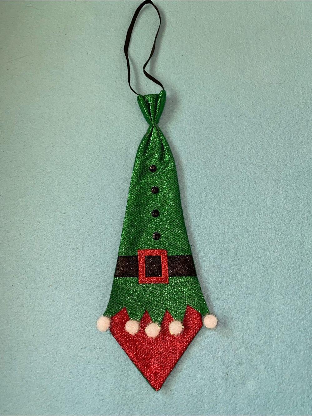 CHRISTMAS elf adult tie festive glitter pom poms size OSFA